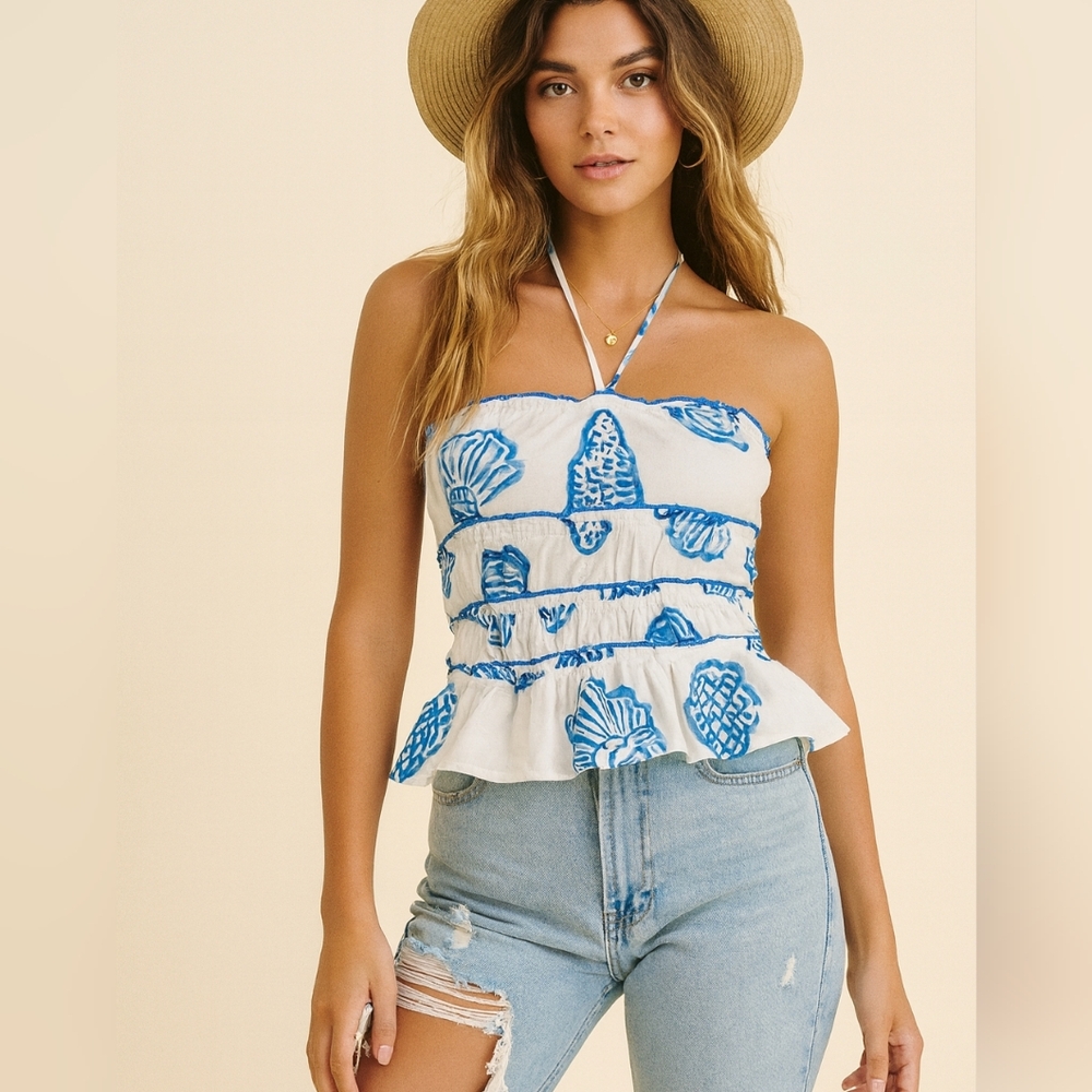 Bailey Rose Blue and White Printed Women's Tank Top